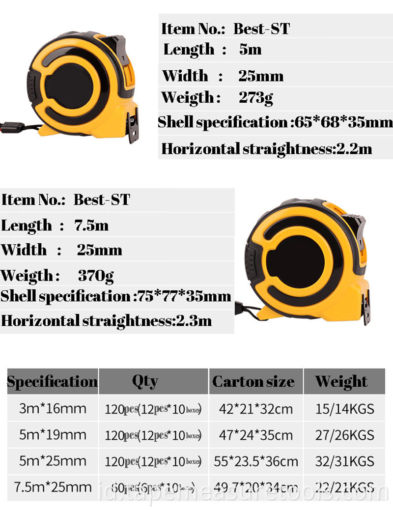 pita pengukur stainless steel skala ganda 3m / 5m / 7,5m pita pengukur dengan logo yang disesuaikan